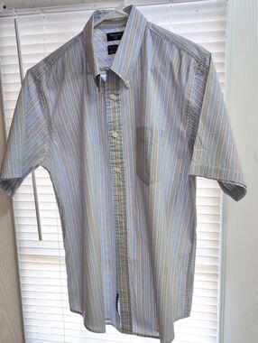 Dockers( Large) Striped Button-Down Shirt - Light Blue & Beige